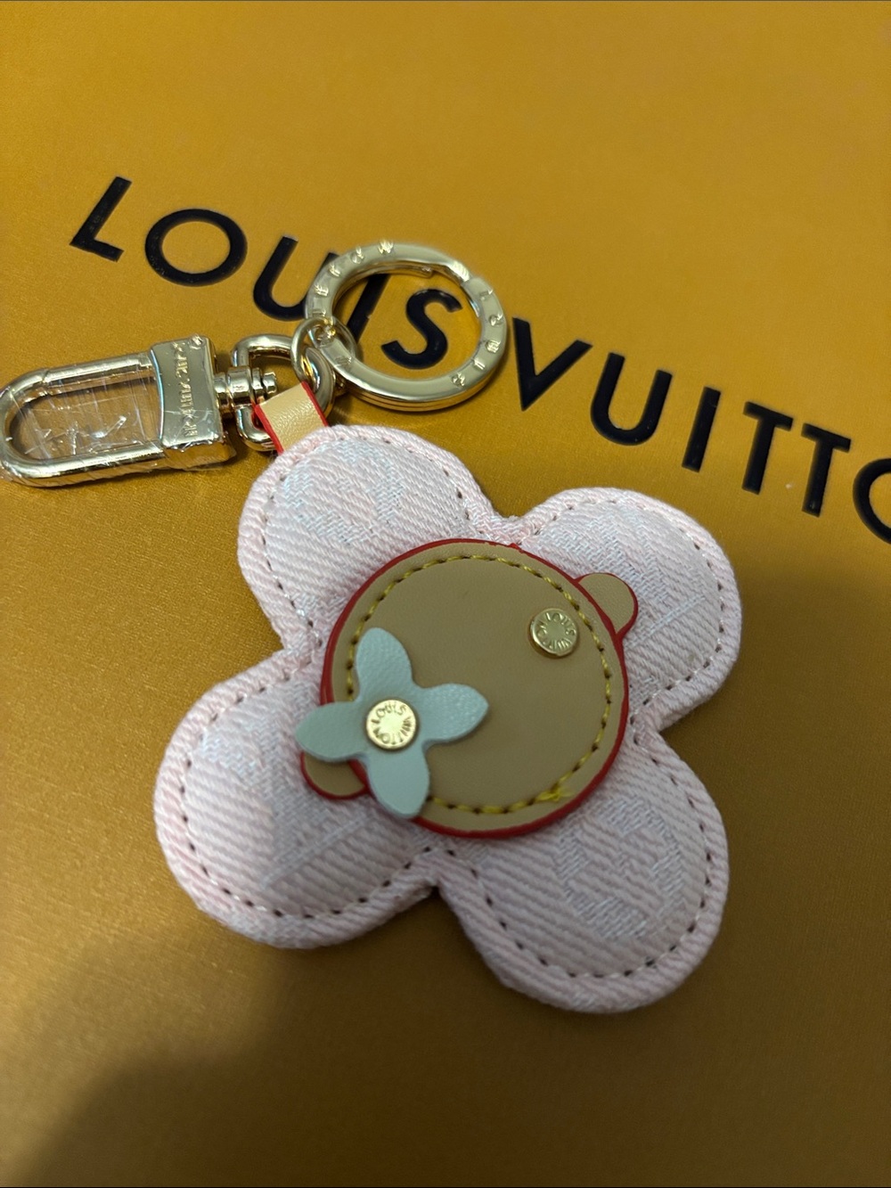 Louis Vuitton Pink and Beige Floral Key Ring Charm with Gold Hardware - Picture 3 of 4